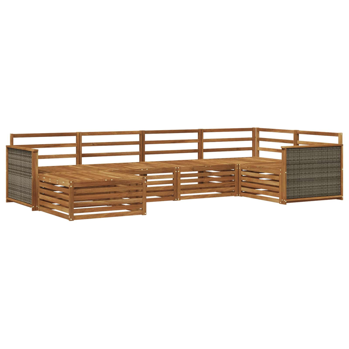 Outdoor Sofa Set 6 pcs Natural Wooden frame with grey rattan
