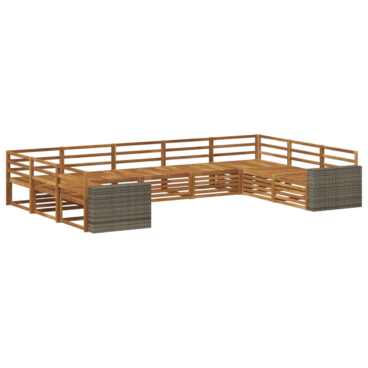 Outdoor Sofa Set 9 pcs Natural Solid Acacia Wood Metal frame with grey rattan