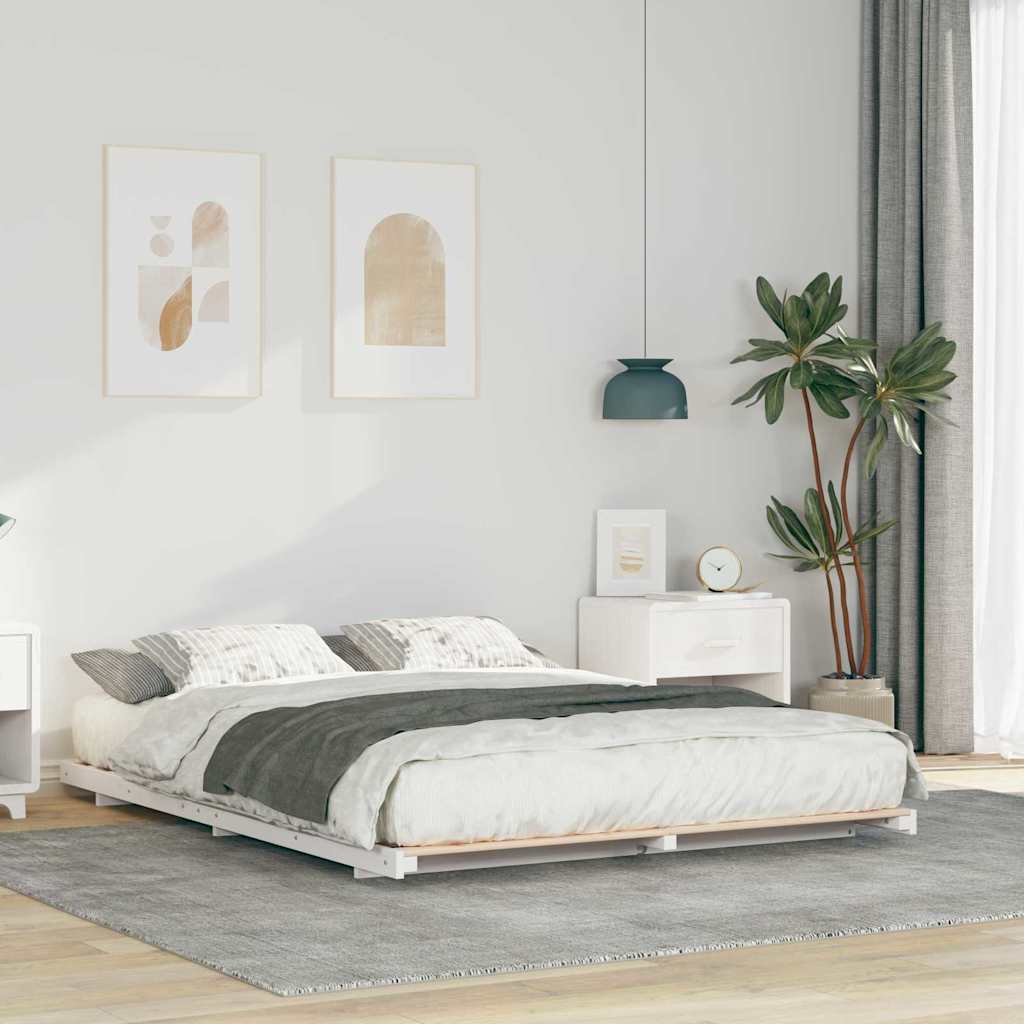 Bed Frame Solid Pine Wood White Length 200 cm 140 cm