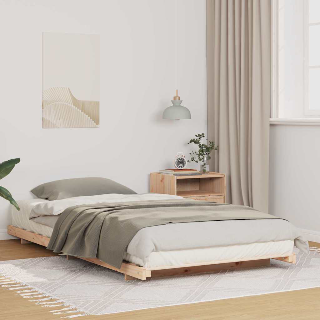 Bed Frame Solid Pine Wood Brown Length 210 cm 100 cm