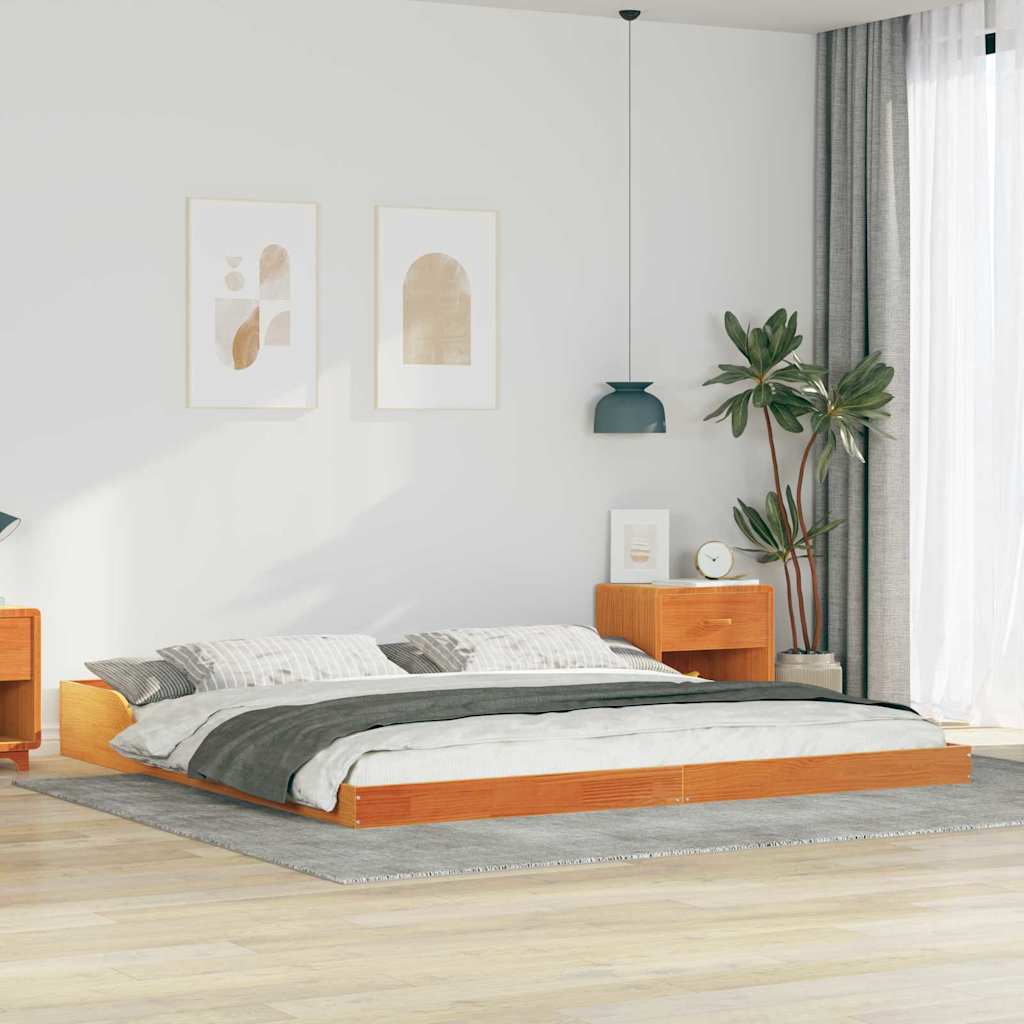 Bed Frame Solid Pine Wood Wax Brown Length 200 cm 200 cm