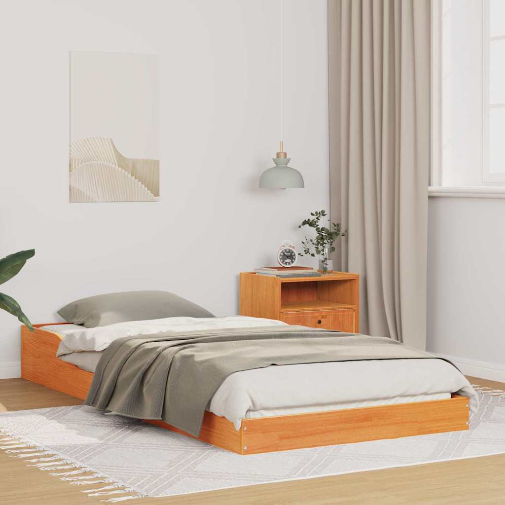 Bed Frame Solid Pine Wood Wax Brown Length 200 cm 90 cm
