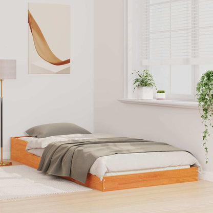 Bed Frame Solid Pine Wood Wax Brown Length 200 cm 80 cm