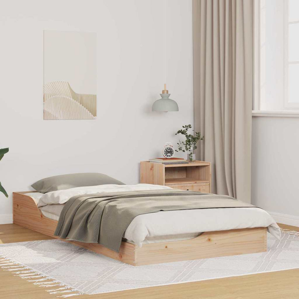 vidaXL Bed Frame Brown Solid Pine Wood Natural