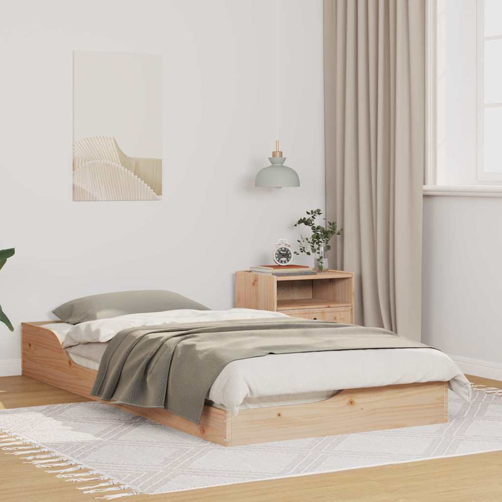 Bed Frame Brown Solid Pine Wood Natural 75 cm 190 cm