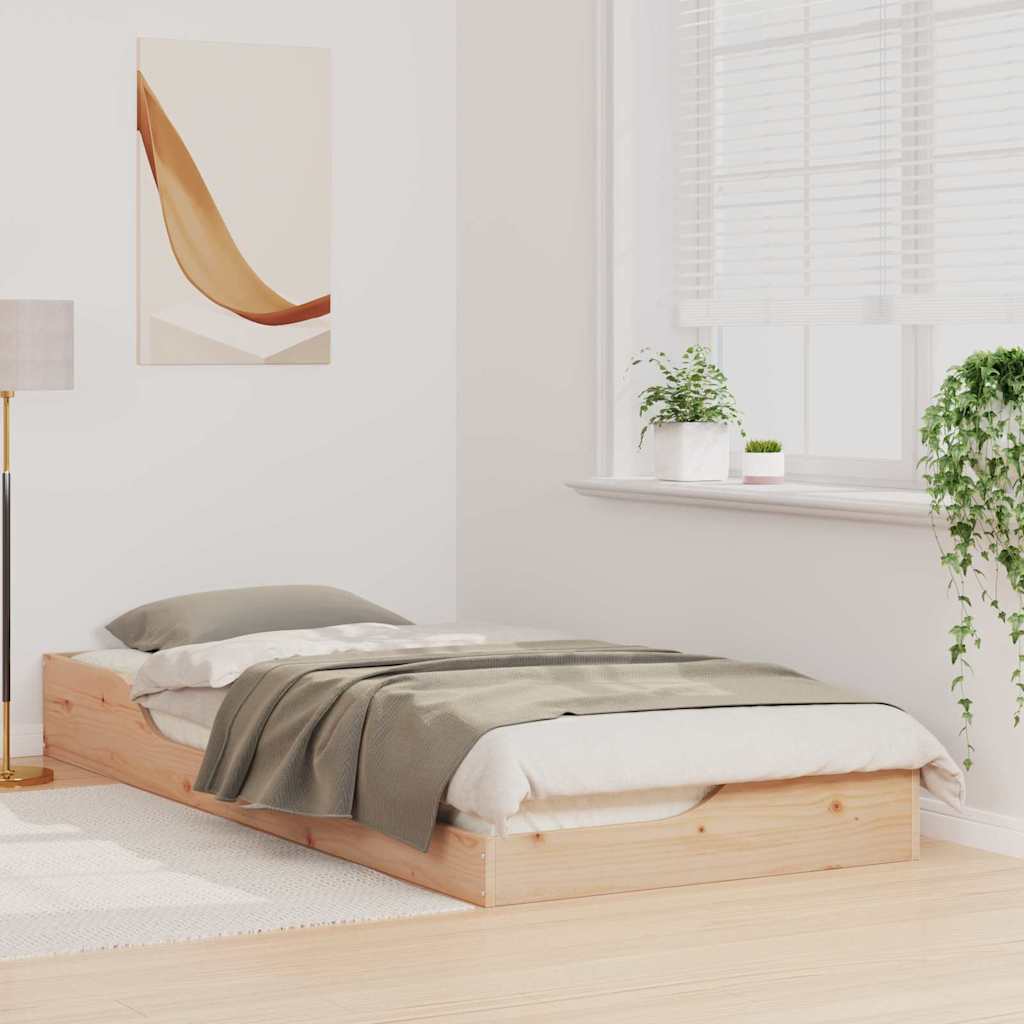 Bed Frame Brown Solid Pine Wood Natural 80 cm 210 cm