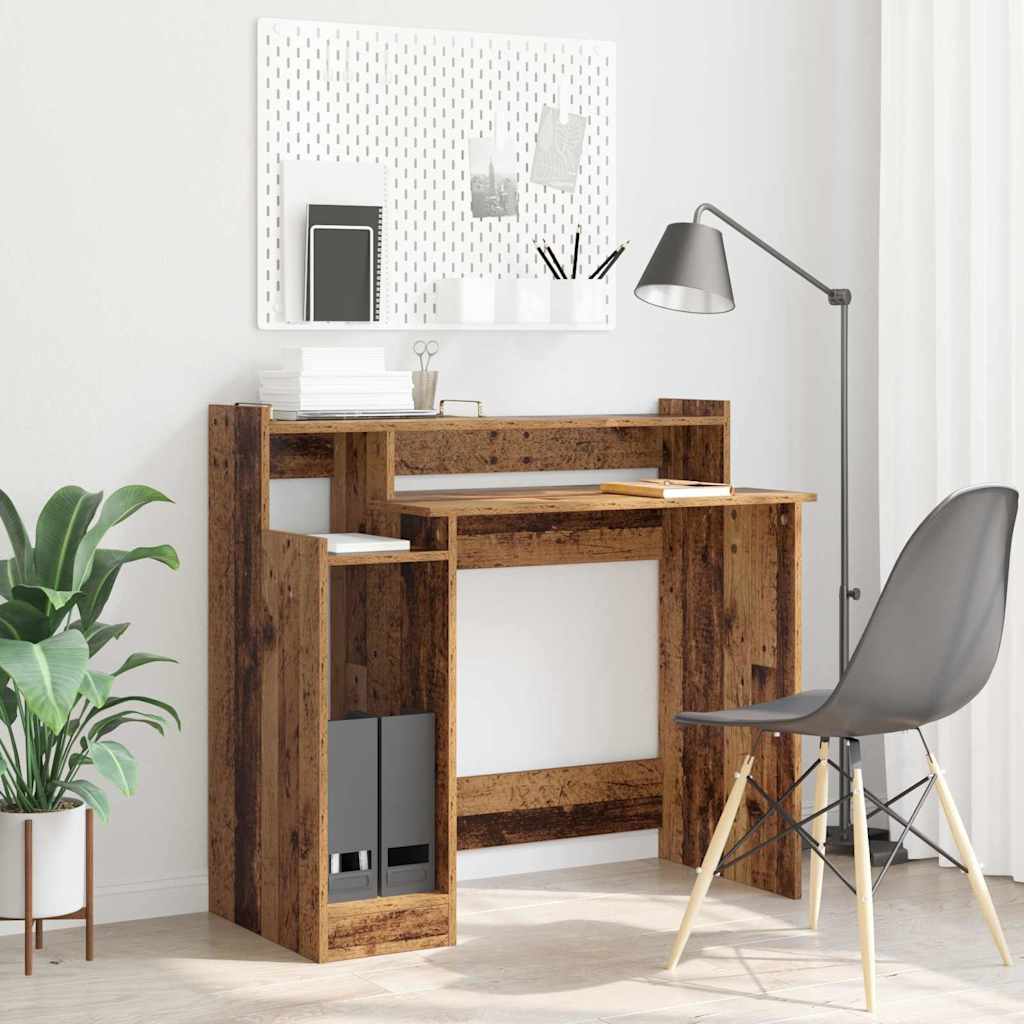 Desk with LED Lights 97x45x90 cm Engineered Wood Old wood