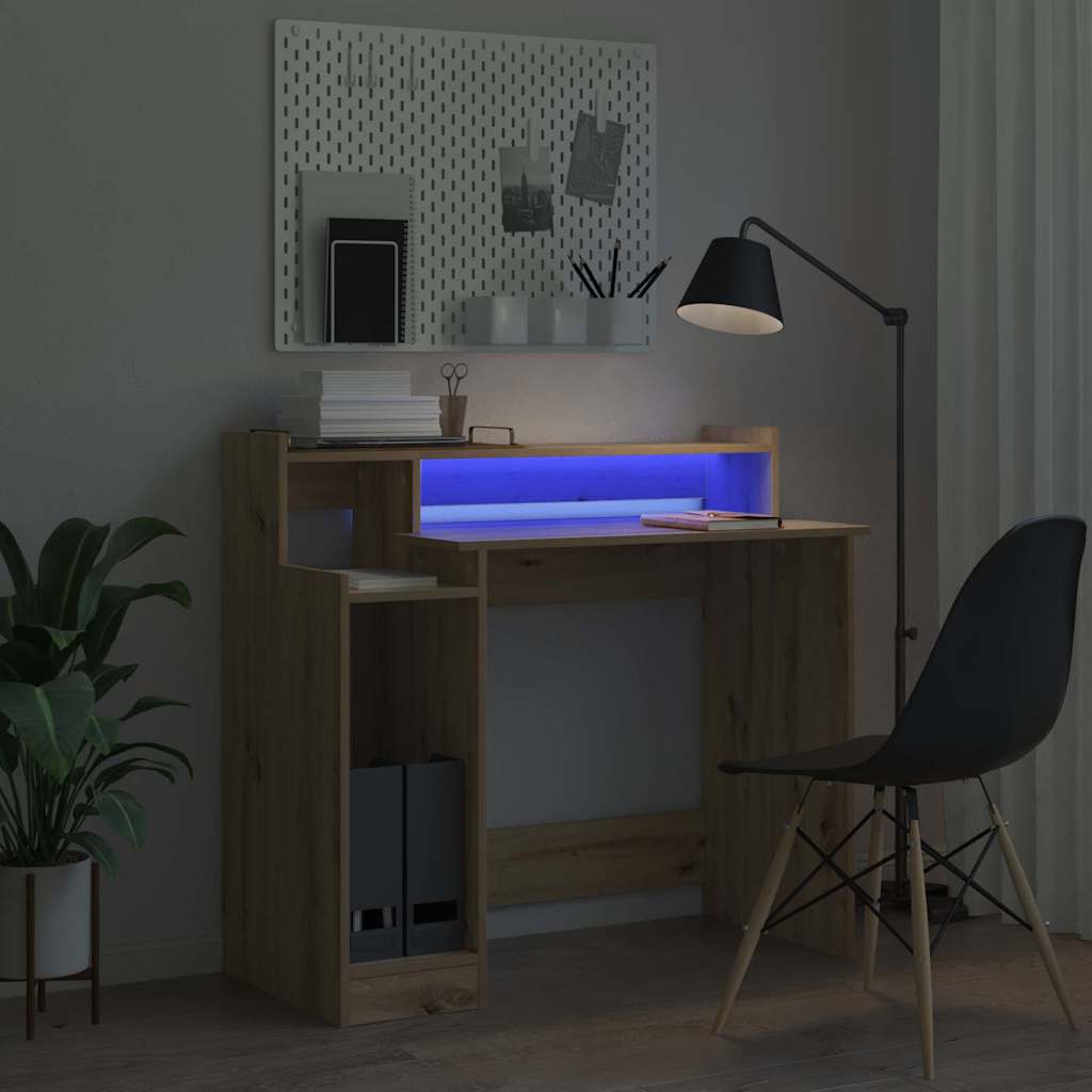Desk with LED Lights 97x45x90 cm Engineered Wood Artisan oak