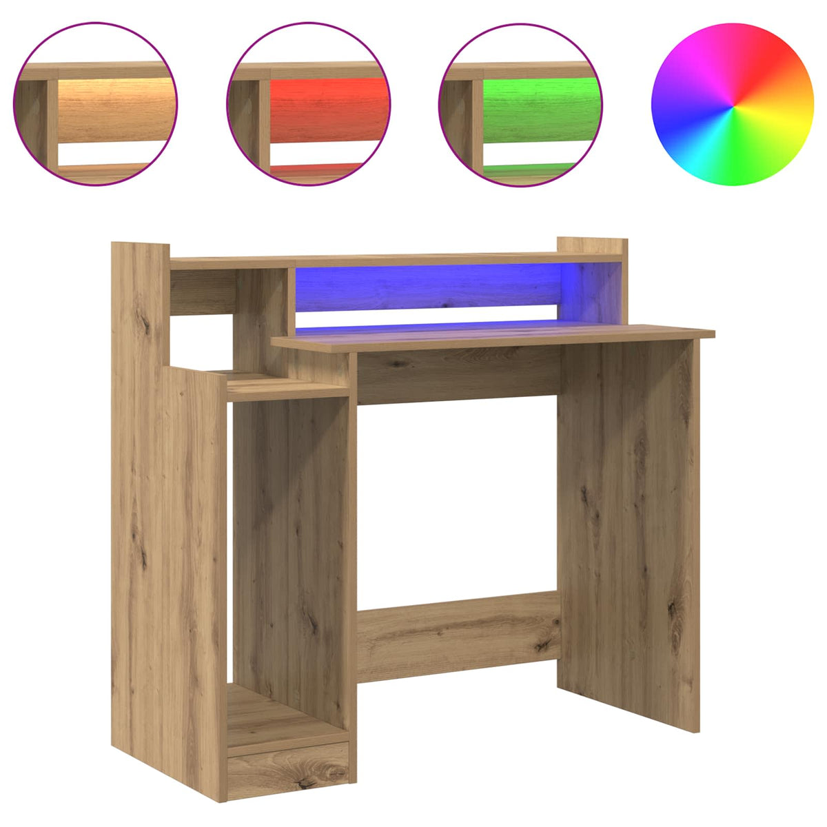 Desk with LED Lights 97x45x90 cm Engineered Wood Artisan oak