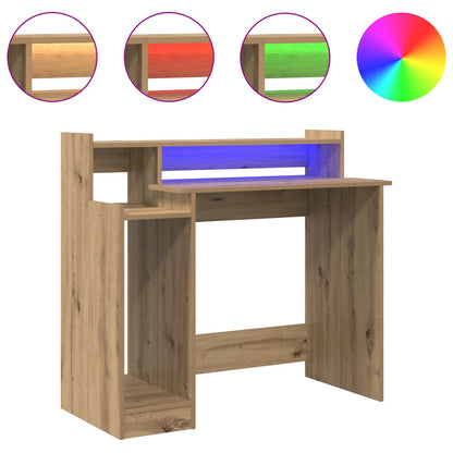 Desk with LED Lights 97x45x90 cm Engineered Wood Artisan oak