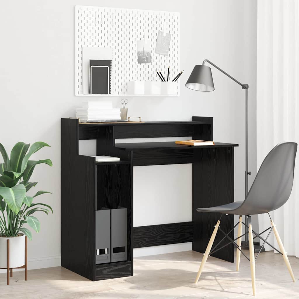 Desk with LED Lights 97x45x90 cm Engineered Wood Black oak