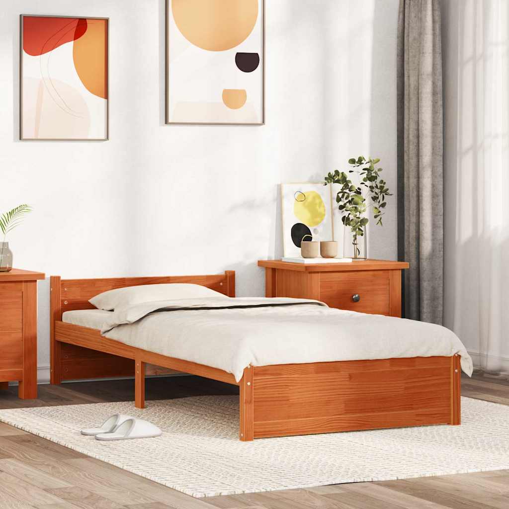 Bed Frame without Mattress Solid Wood Length 190 cm Wax brown 75 cm