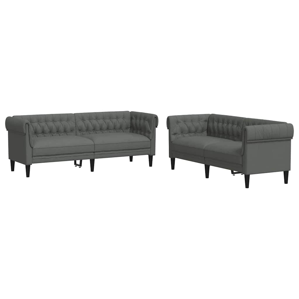 vidaXL Living Room Couch 2 pcs Dark Grey Fabric 2