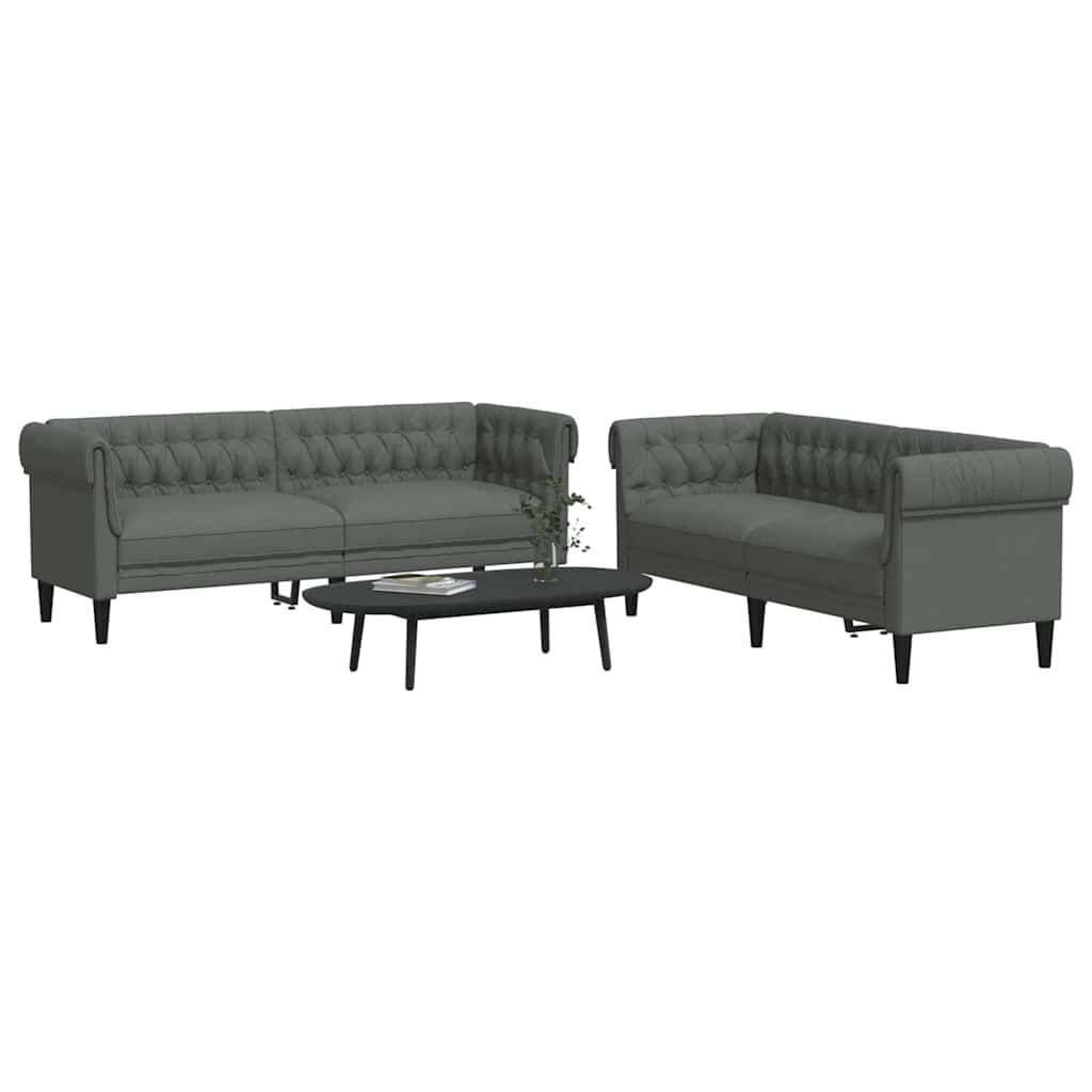 vidaXL Living Room Couch 2 pcs Dark Grey Fabric 3