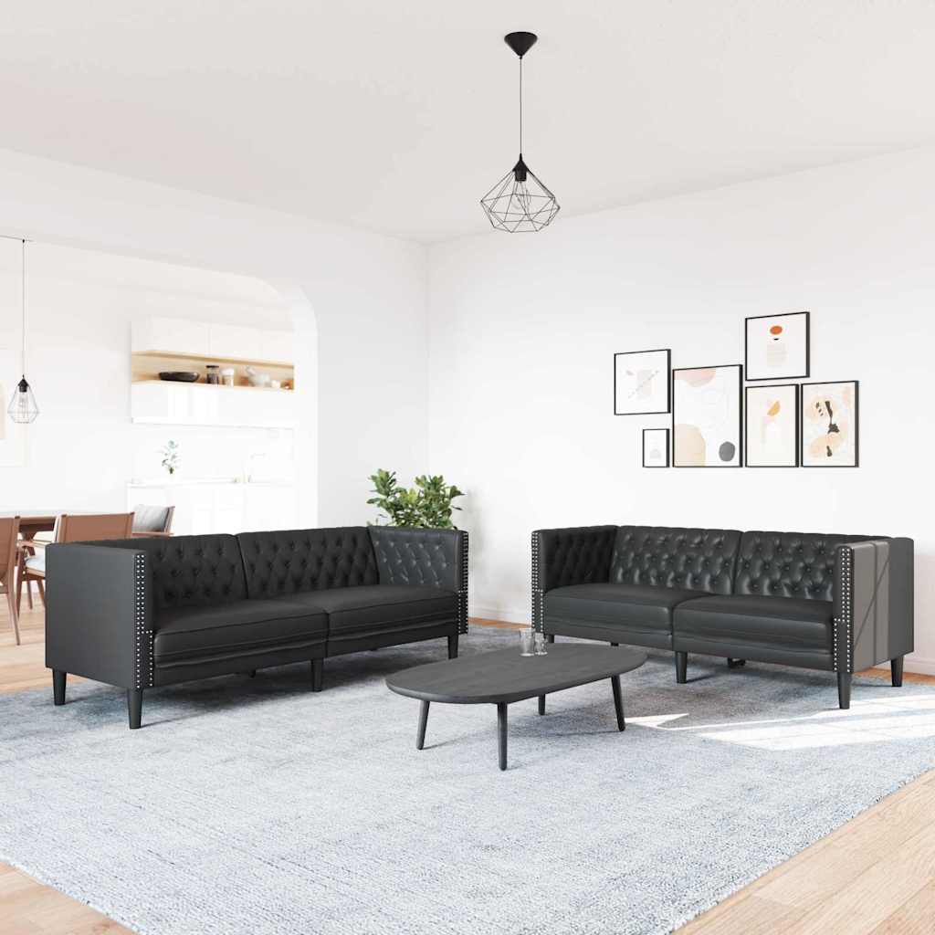vidaXL Living Room Couch 2 pcs Black Faux Leather 1