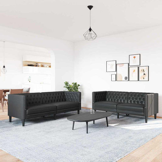vidaXL Living Room Couch 2 pcs Black Faux Leather 1