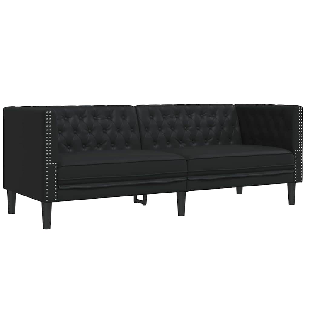 vidaXL Living Room Couch 2 pcs Black Faux Leather 4
