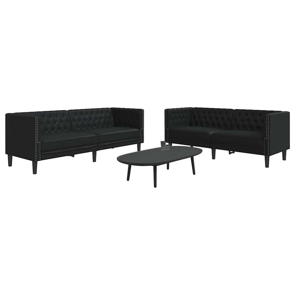 vidaXL Living Room Couch 2 pcs Black Faux Leather 3