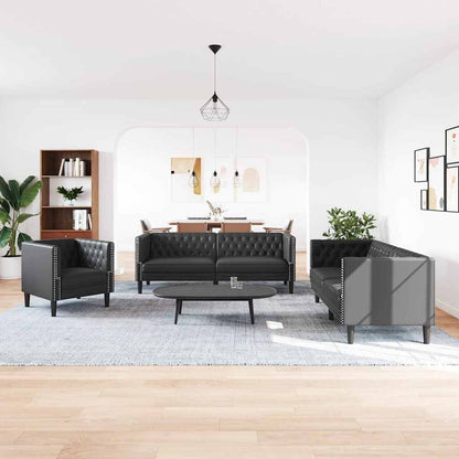 vidaXL Living Room Couch 3 pcs Black Faux Leather 1