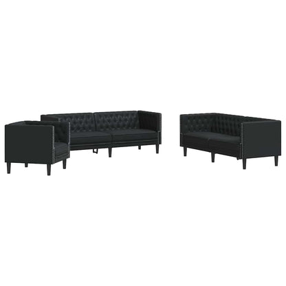 vidaXL Living Room Couch 3 pcs Black Faux Leather 2