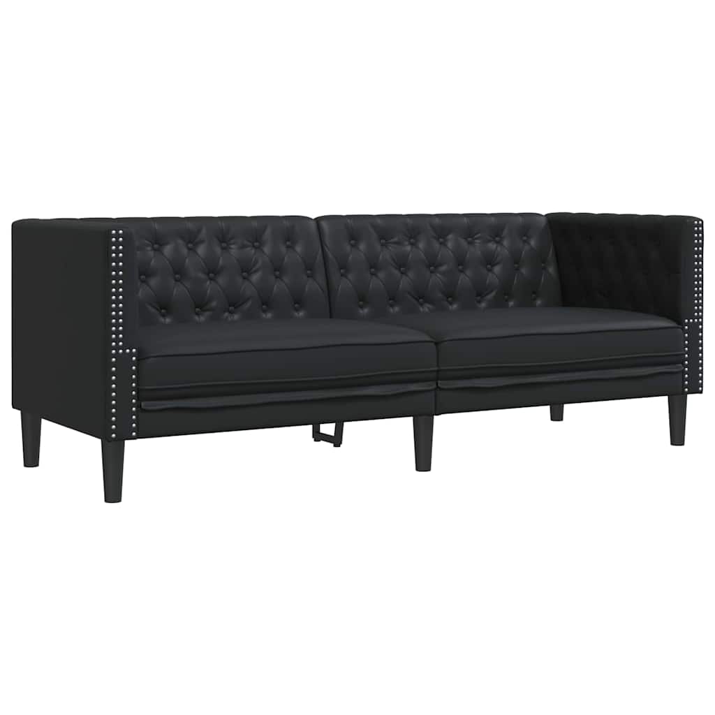 vidaXL Living Room Couch 3 pcs Black Faux Leather 4