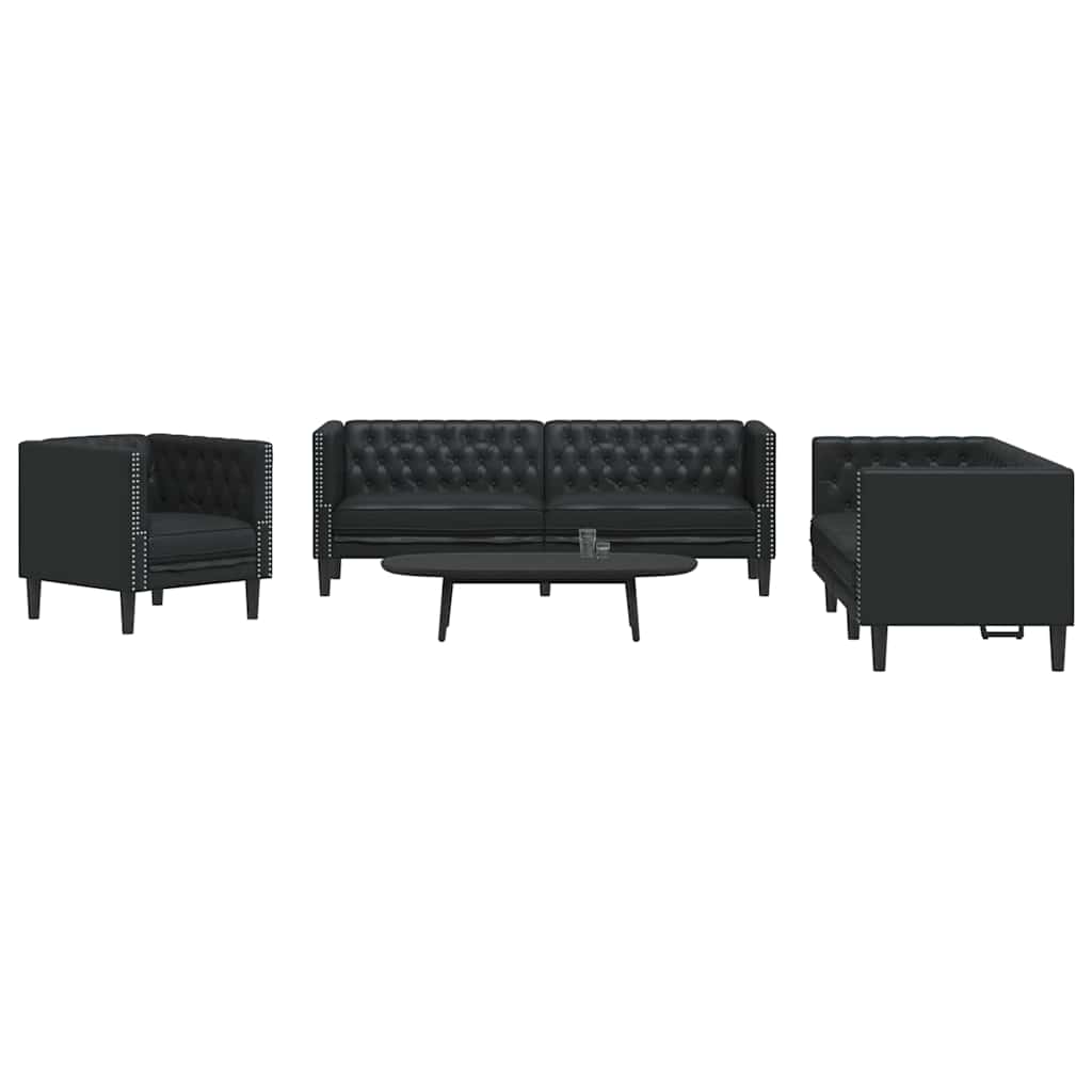 vidaXL Living Room Couch 3 pcs Black Faux Leather 3