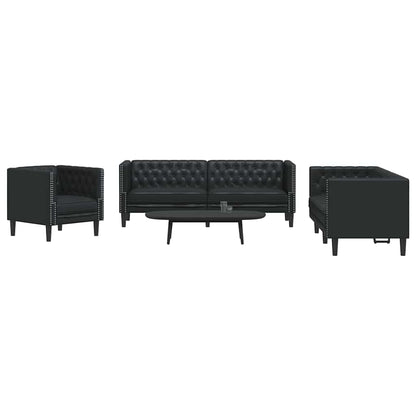 vidaXL Living Room Couch 3 pcs Black Faux Leather 3