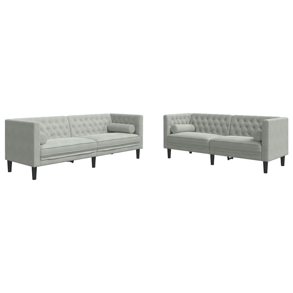 vidaXL Living Room Couch 2 pcs Light Grey Velvet 2