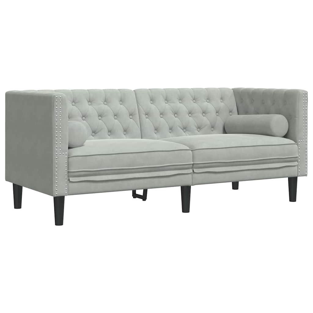vidaXL Living Room Couch 2 pcs Light Grey Velvet 5