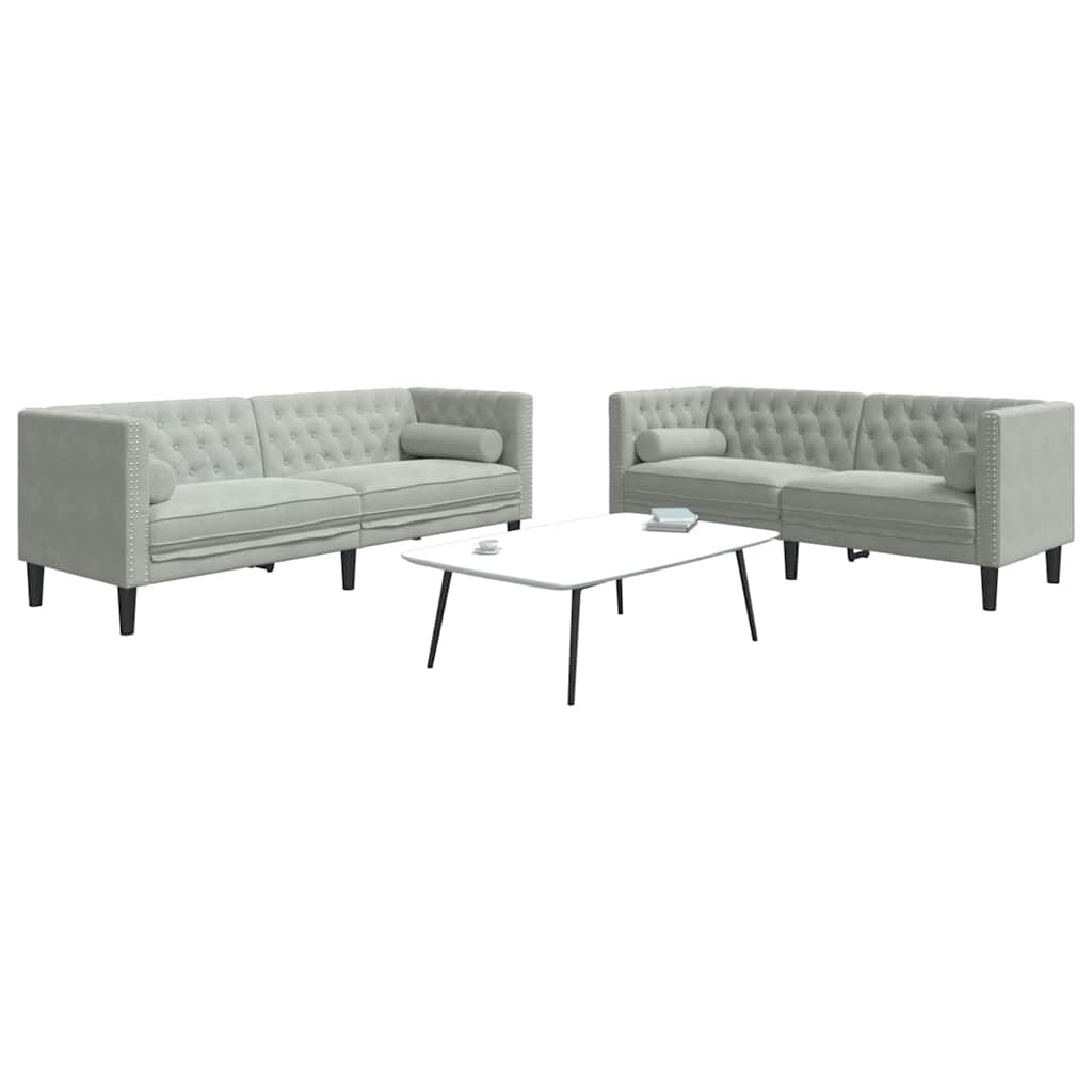 vidaXL Living Room Couch 2 pcs Light Grey Velvet 3