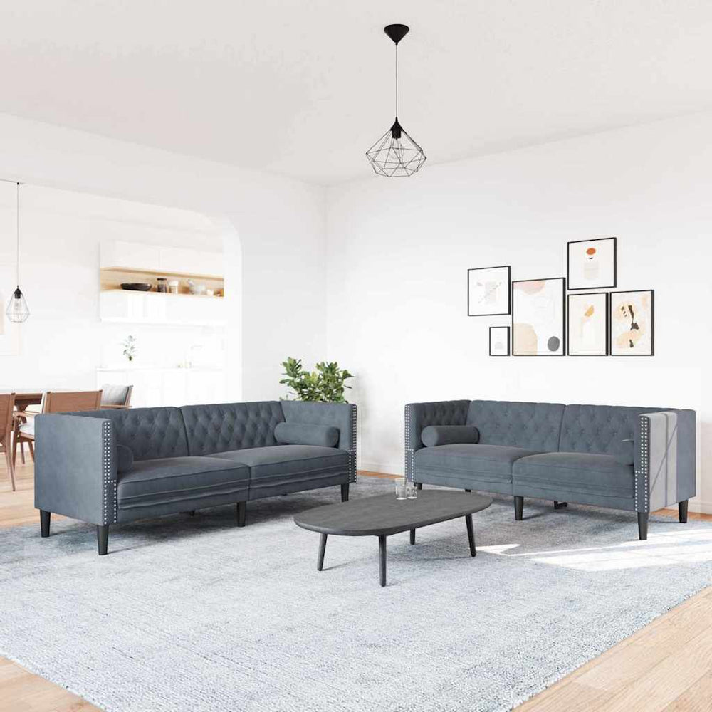vidaXL Living Room Couch 2 pcs Dark Grey Velvet