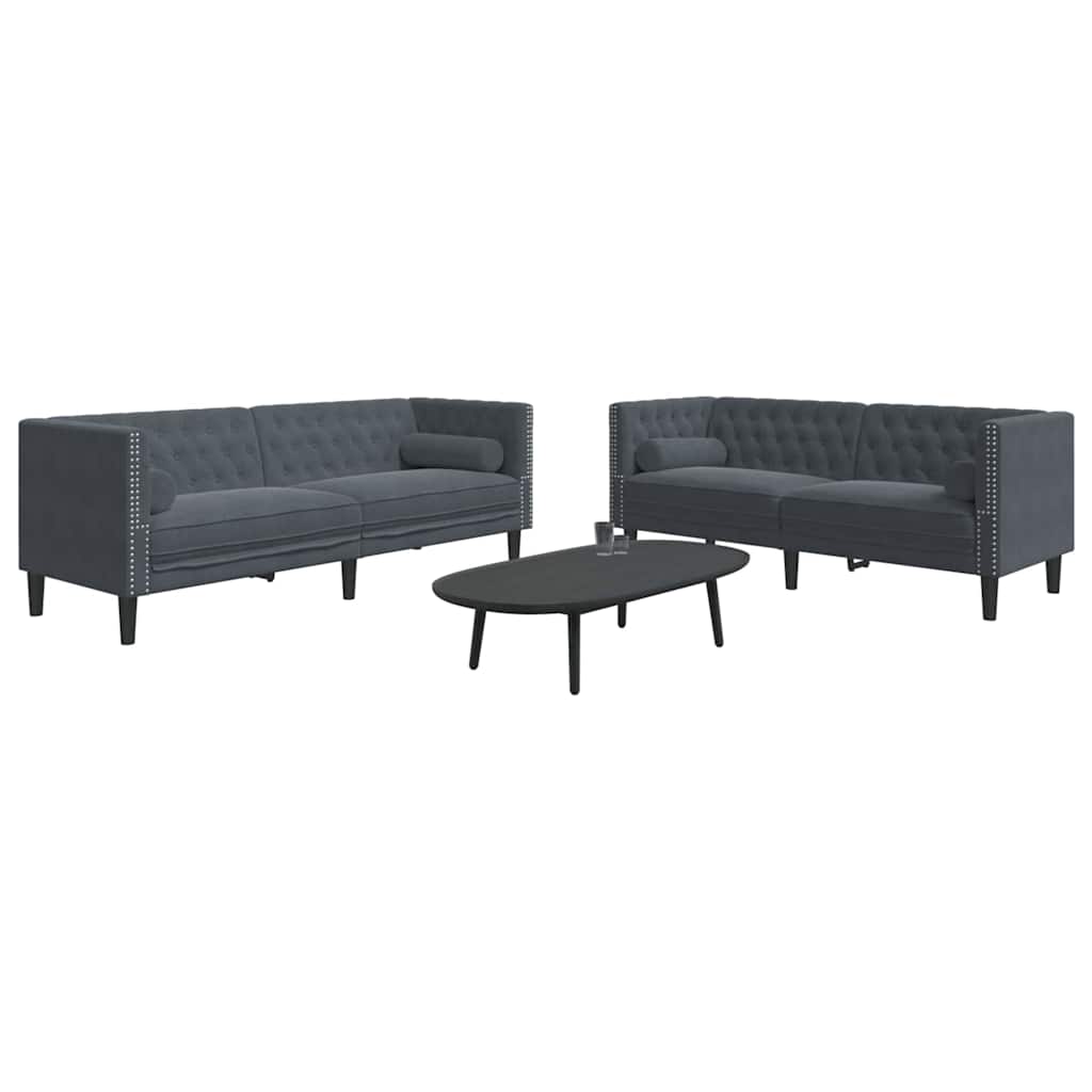 vidaXL Living Room Couch 2 pcs Dark Grey Velvet 3