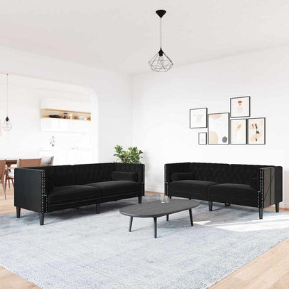 vidaXL Living Room Couch 2 pcs Black Velvet 1