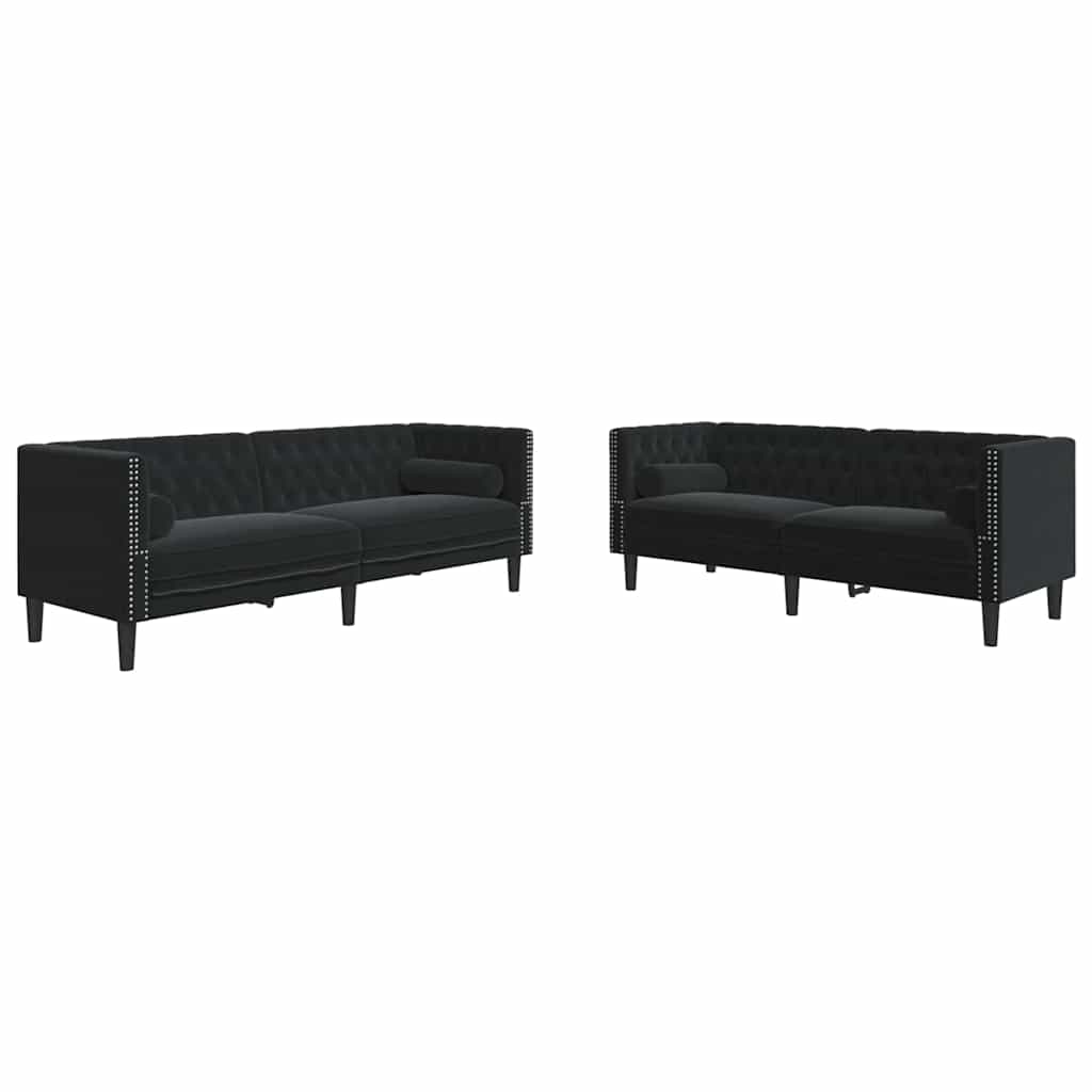 vidaXL Living Room Couch 2 pcs Black Velvet 2