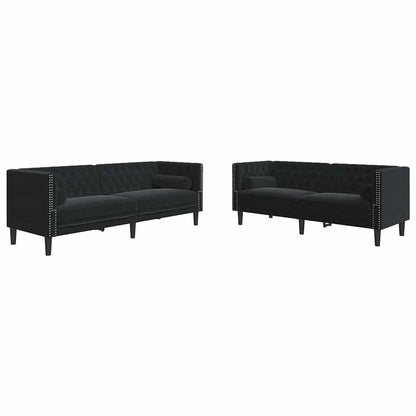 vidaXL Living Room Couch 2 pcs Black Velvet 2