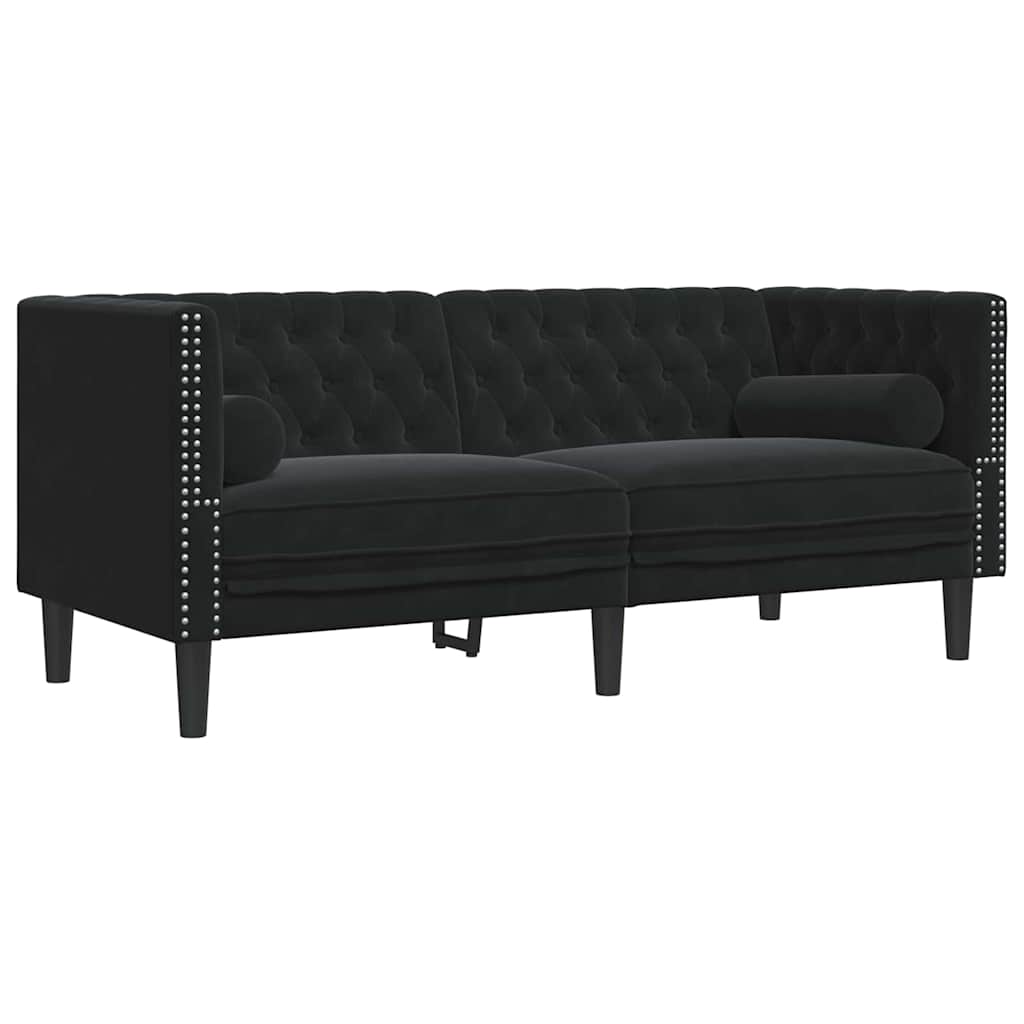 vidaXL Living Room Couch 2 pcs Black Velvet 5