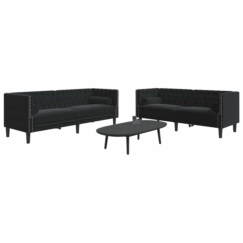 vidaXL Living Room Couch 2 pcs Black Velvet 3