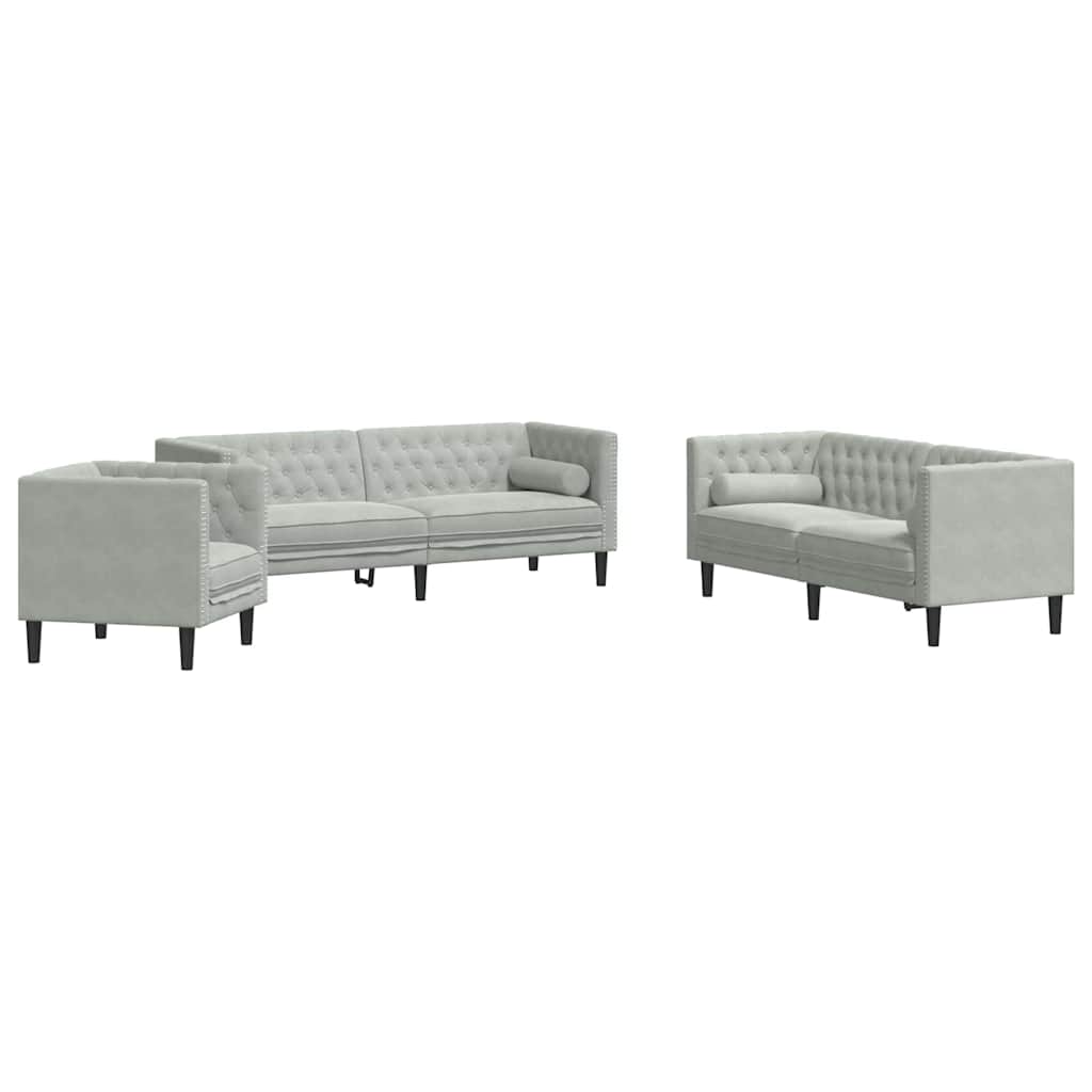 vidaXL Living Room Couch 3 pcs Light Grey Velvet 2