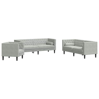 vidaXL Living Room Couch 3 pcs Light Grey Velvet 2