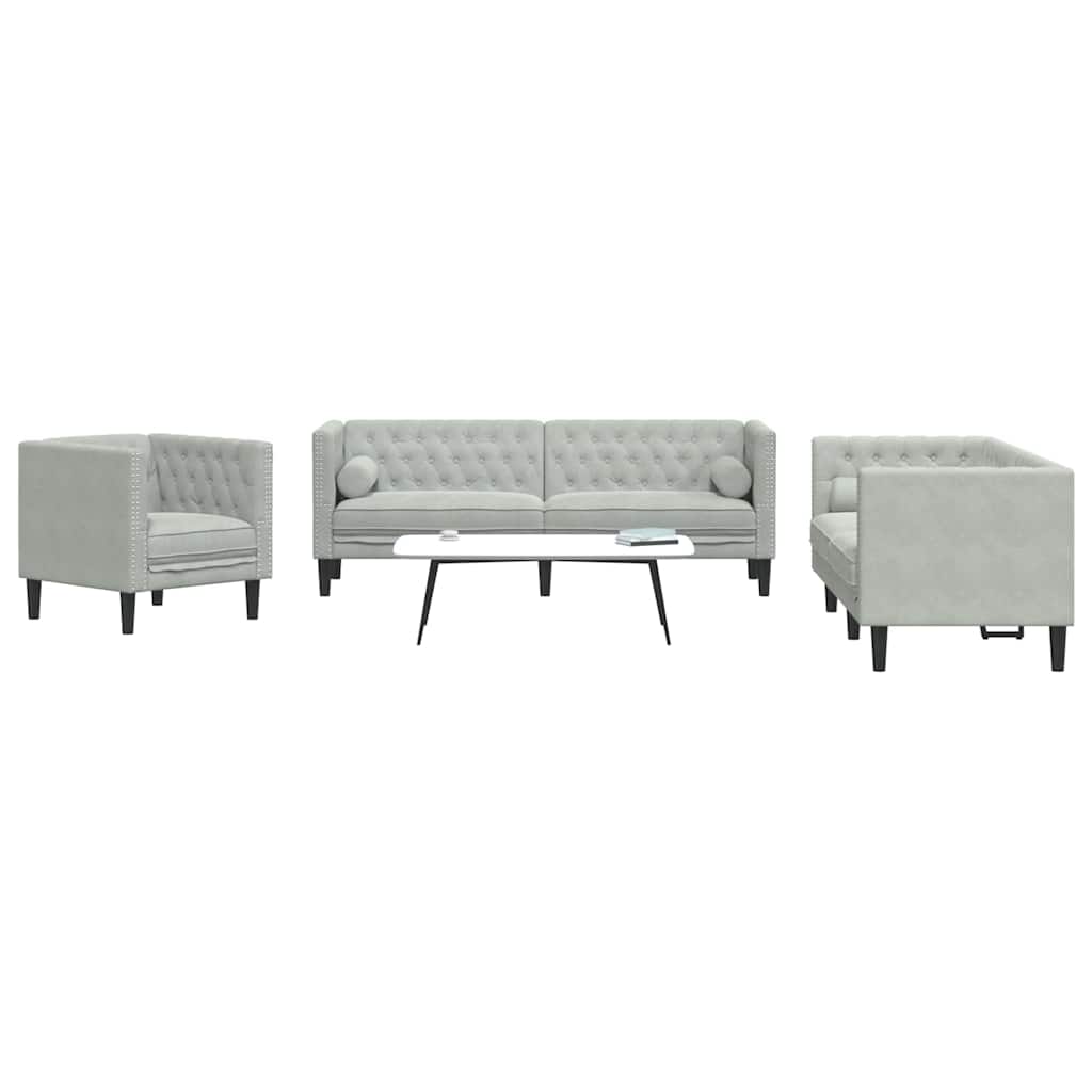 vidaXL Living Room Couch 3 pcs Light Grey Velvet 3