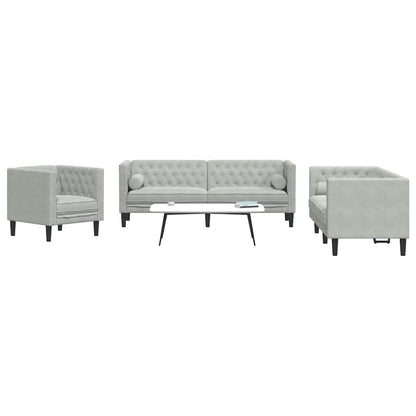 vidaXL Living Room Couch 3 pcs Light Grey Velvet 3