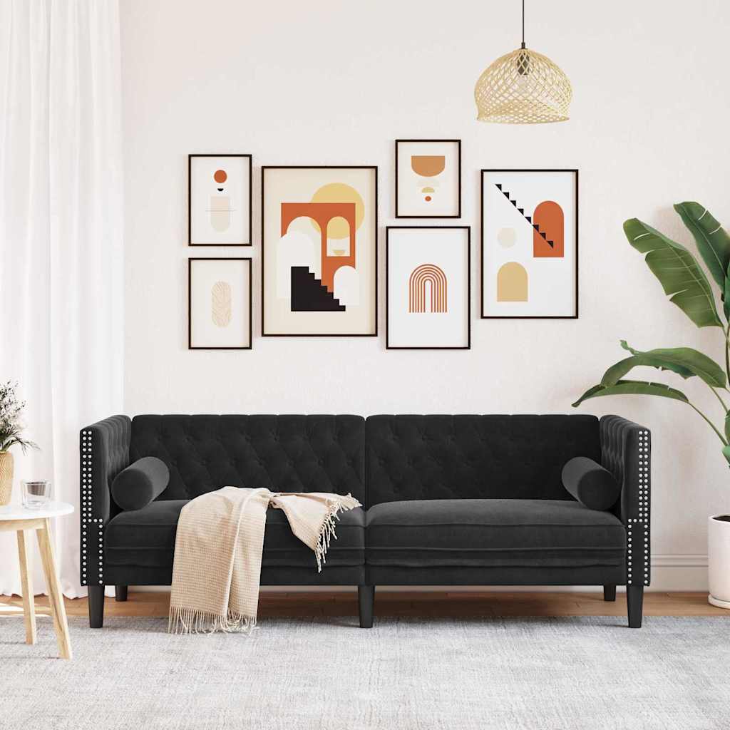 vidaXL Sofa Black 194 x 74.5 x 70.5 cm Velvet 3
