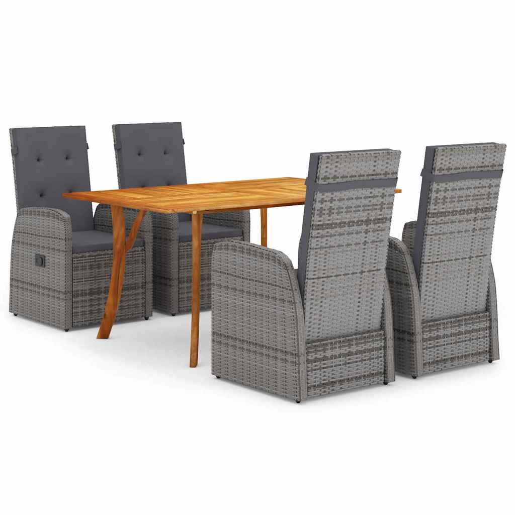 vidaXL Garden Dining Set 5 pcs Grey Poly Rattan 2