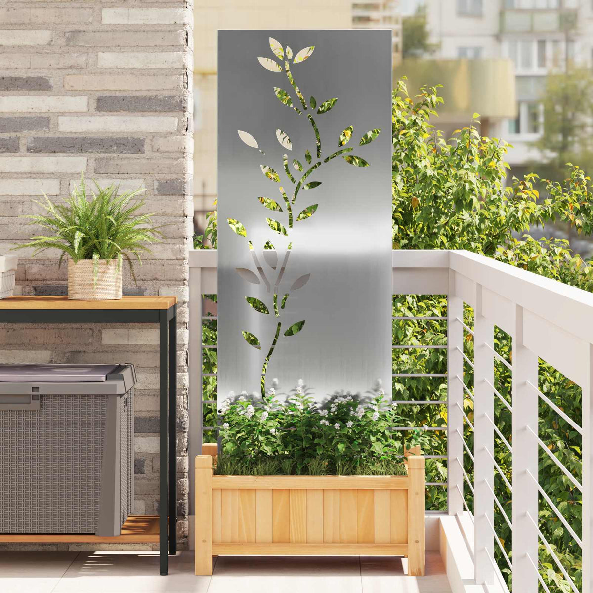 Garden Privacy Screen Silver 50 x 140 cm Galvanised Steel Leaf
