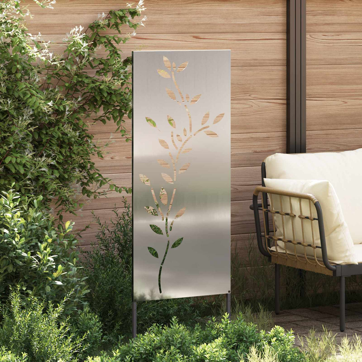 Garden Privacy Screen Silver 50 x 140 cm Galvanised Steel Leaf