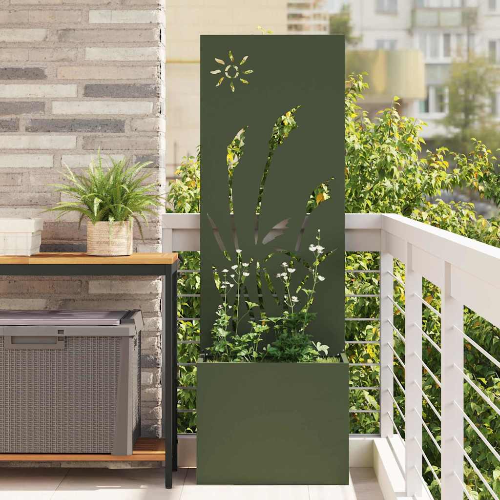 Garden Privacy Screen Fretwork 50 x 32 x 150 cm Olive Green Reed