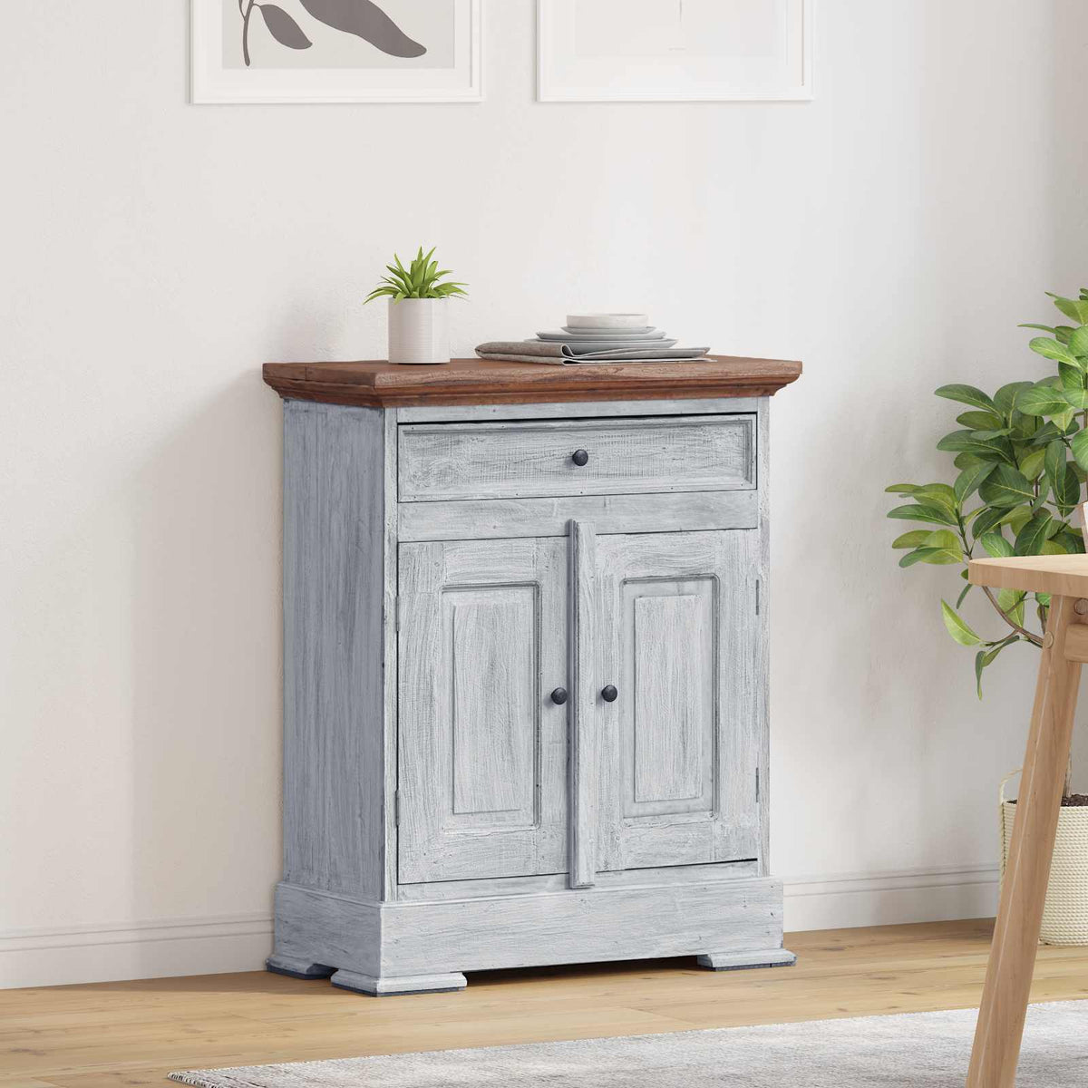 Storage Cabinet 63 x 30 x 79 cm Solid Mahogany Wood Brown and white
