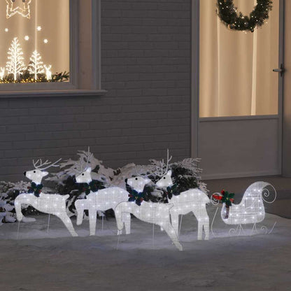 Christmas Reindeer with sleigh 60 LEDs Warm White Silver fabric 5
