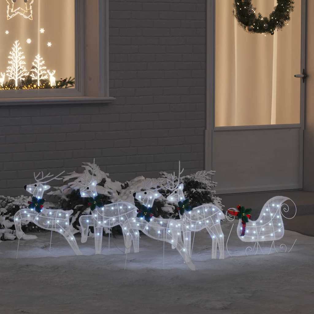 Christmas Reindeer with sleigh 60 LEDs Warm White White fabric 5