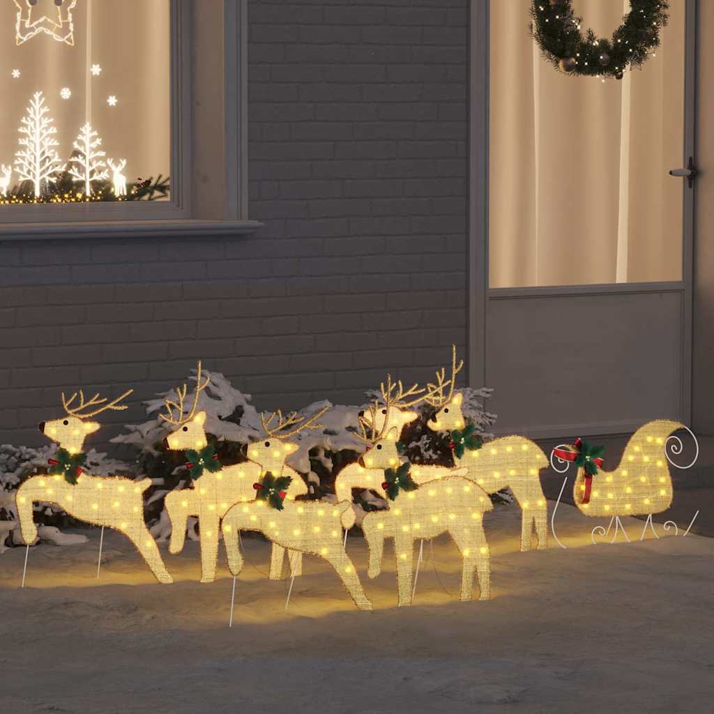 Christmas Reindeer with sleigh 60 LEDs Warm White Gold fabric 7